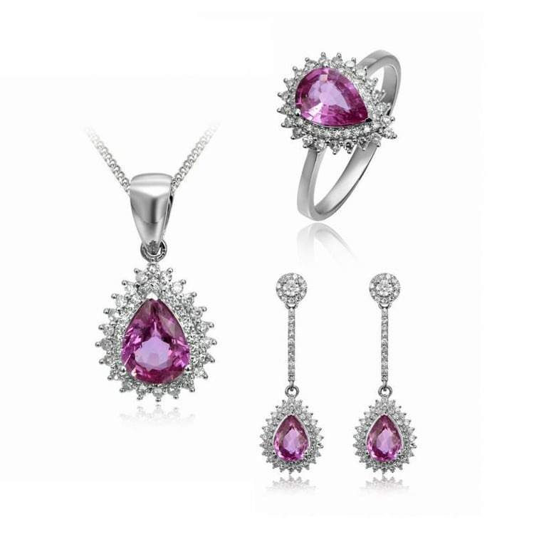 Schmuckset mit rosa Saphir und Diamanten