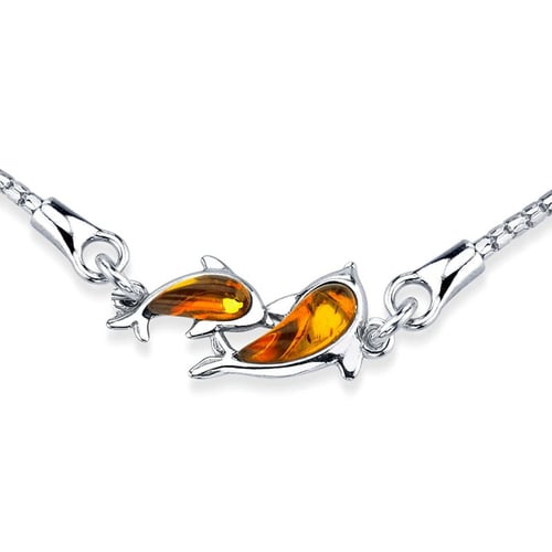 Silbernes Armband mit Bernstein und Delfin Kisha