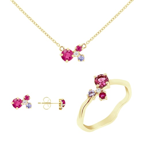 Schmuckset mit Turmalinen, Tansaniten, Rubinen und Diamanten Halli