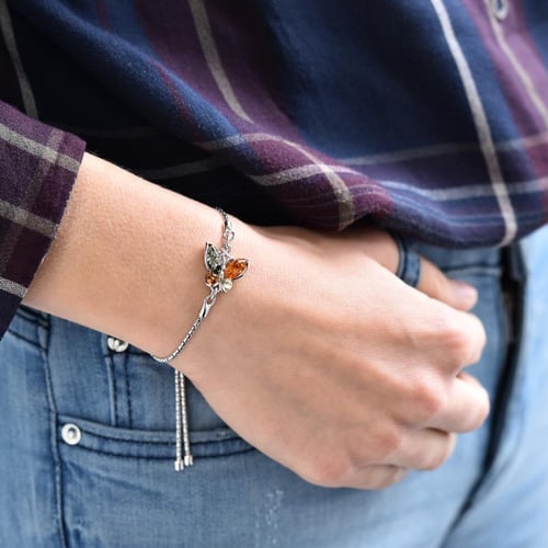 Silbernes Armband mit Bernsteinschmetterling Papilio