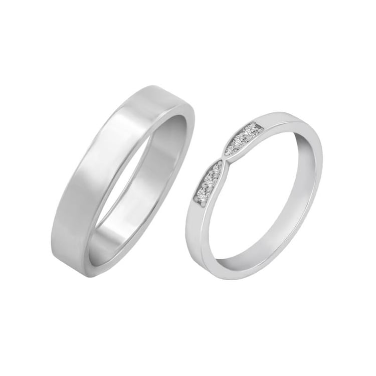 Eheringe aus Eternity-Ring mit Lab Grown Diamanten und einem breiten Komfort-Ring Hvala