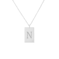 Silberner rechteckiger Anhänger mit Buchstabengravur und Diamant Sharon