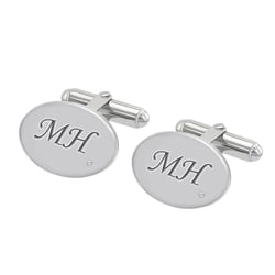 Gravierte Manschettenknöpfe in Silber mit Diamanten Hadar