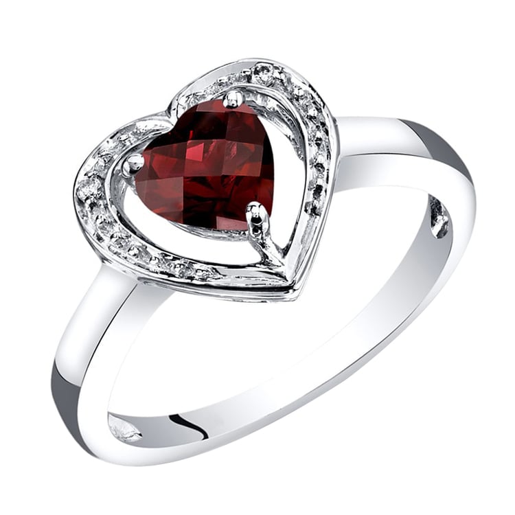 Granat-Herz in einem goldenen Ring mit Diamanten Rafe