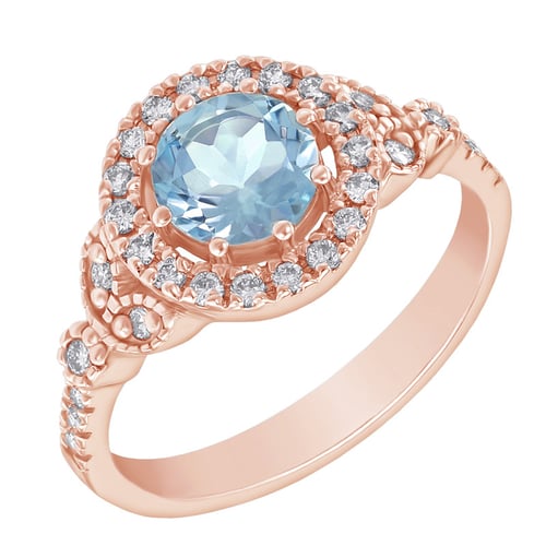 Verlobungsring im Halo-Stil mit Aquamatin und Diamanten Varana