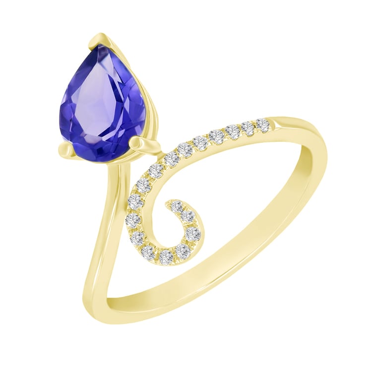 Goldener Ring mit Tansanit-Träne und Diamanten Cael 39363