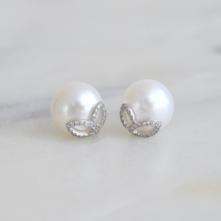 Perlenohrringe mit Diamanten-Blättern Shania 86913