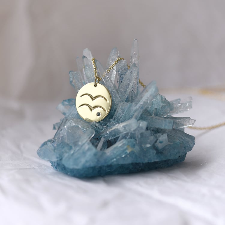 Silberner Anhänger mit Sternzeichen und Aquamarin Wassermann 103404