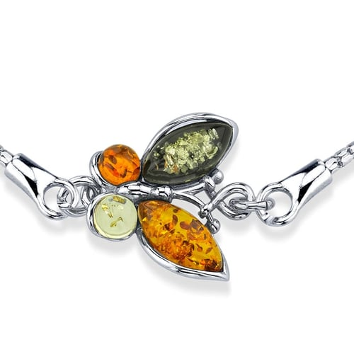 Silbernes Armband mit Bernsteinschmetterling Papilio
