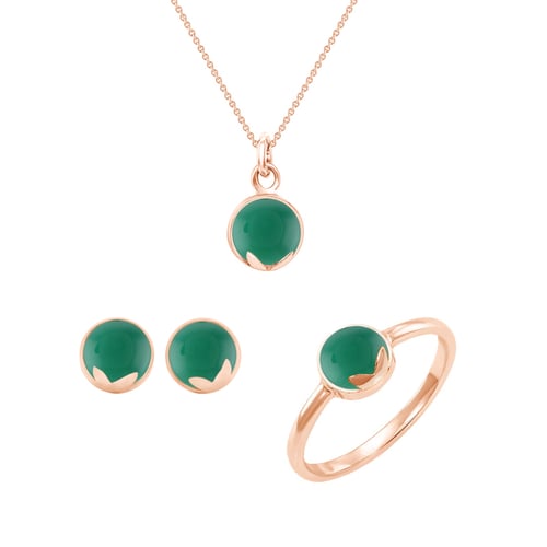 Schmuckset aus Gold mit grünen Onyxen Letizia
