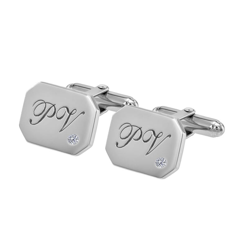 Silberne Manschettenknöpfe mit Gravur und Diamanten Aaruah 69785