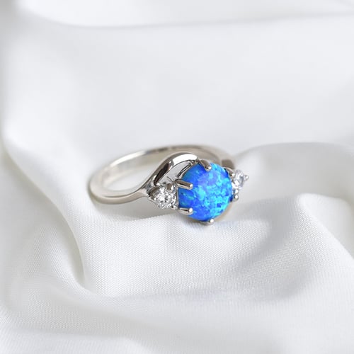 Silberner Ring mit blauem Opal und Zirkonia Jimena