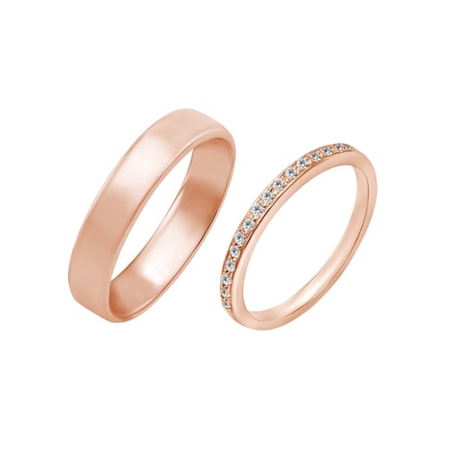 Eheringe aus Eternity-Ring mit Lab Grown Diamanten und einem breiten Komfort-Ring Lorne