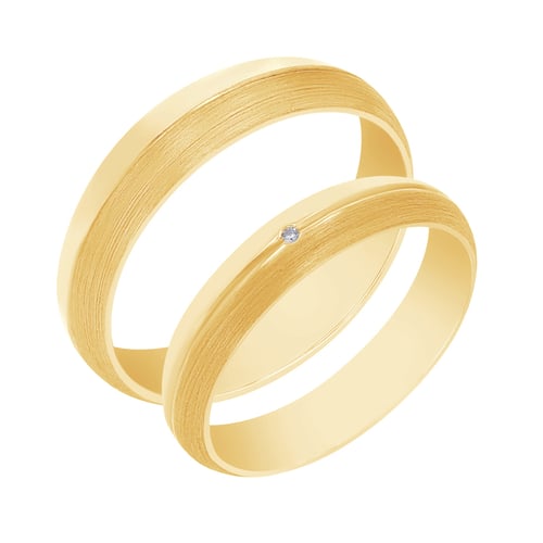 Originelle goldene Eheringe mit Gravur und Diamanten Ally