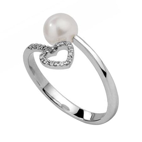 Goldring mit Perle und Diamant-Herzen Abha