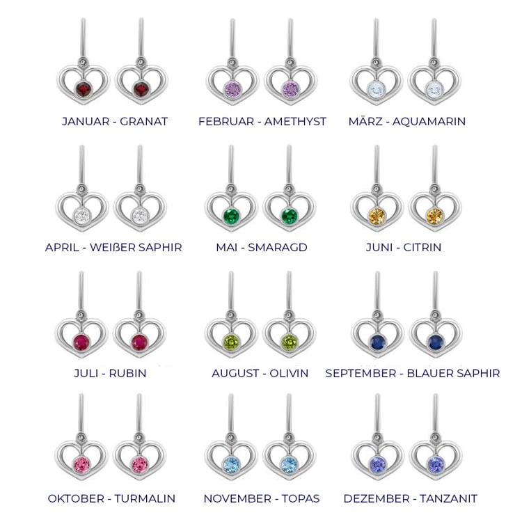 Goldene Kinderohrringe in Herzform mit Edelstein Ihrer Wahl Ariel 74482