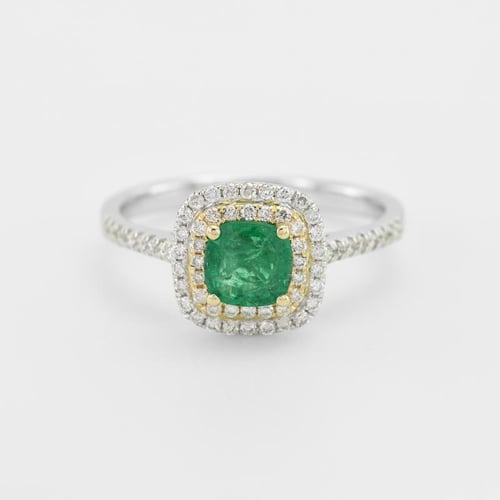 Ring aus zwei Goldarten mit Smaragd und Diamanten Vicente