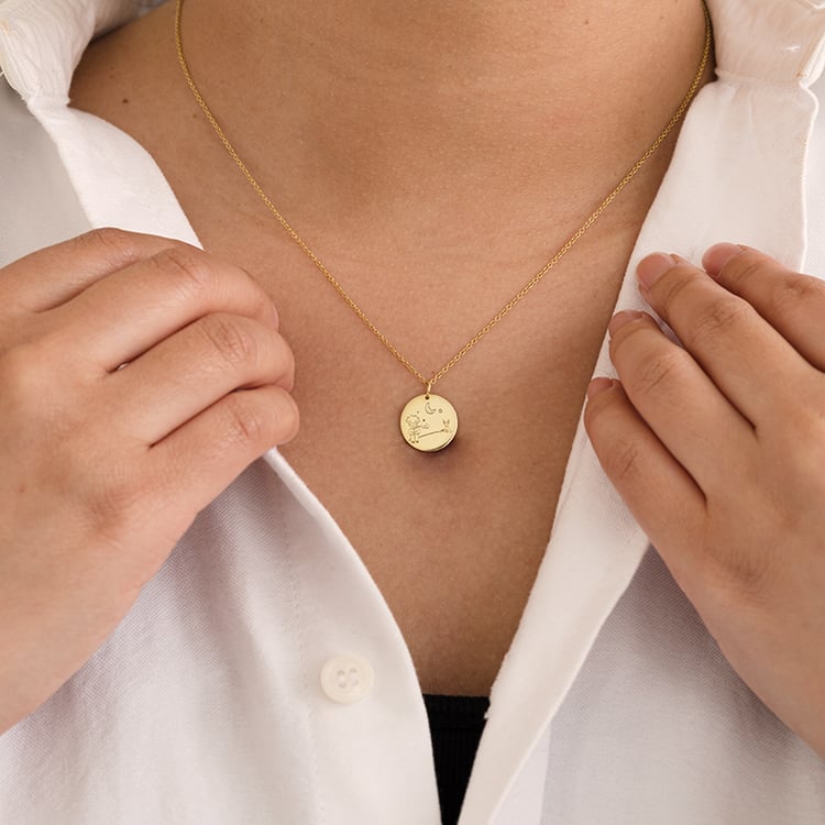 Goldener Anhänger Der Kleine Prinz mit Fuchs und Gravur 121868