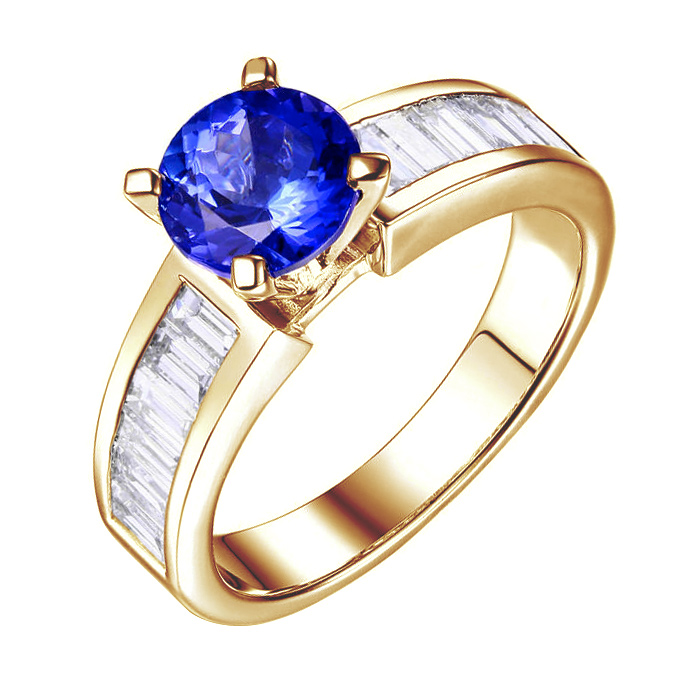 Gelbgold Tansanit-Ring mit Diamanten 83262