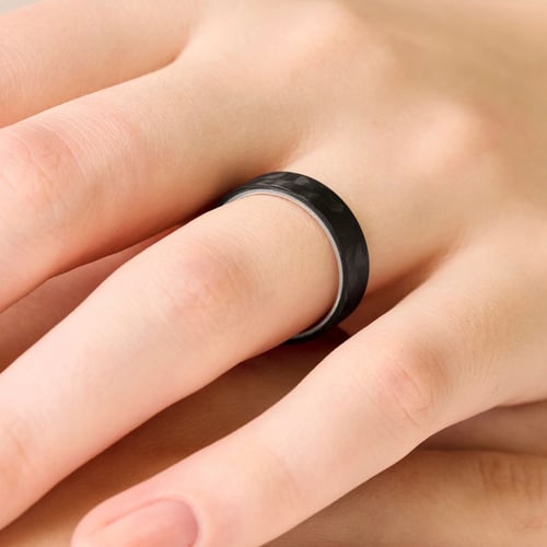 Flacher Damen Trauringe aus Carbon und Silber Vaniah