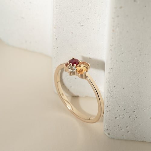 Cluster-Ring mit Citrin, Rubin und Aquamarin Bluma