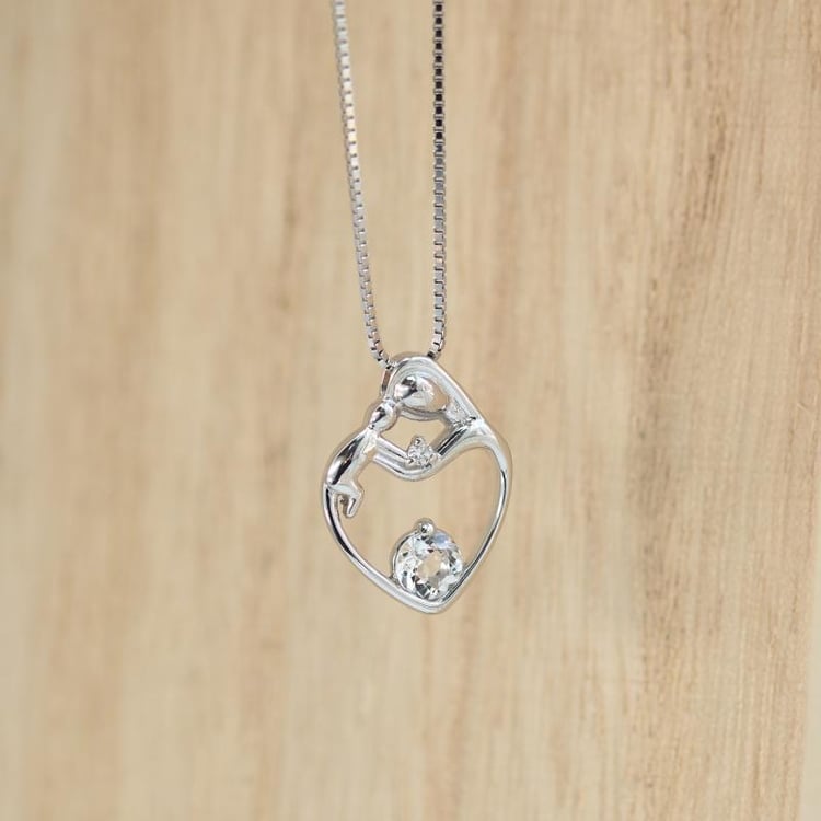 Silberner Anhänger Mutter und Kind mit weißem Topas Ella 35990