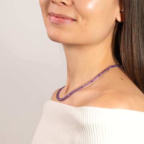 Silberne Halskette mit Amethyst-Perlen Dule