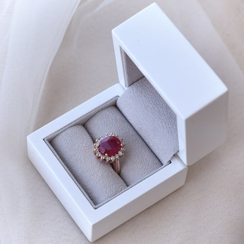 Halo-Ring mit Rubin und Diamanten Chrys
