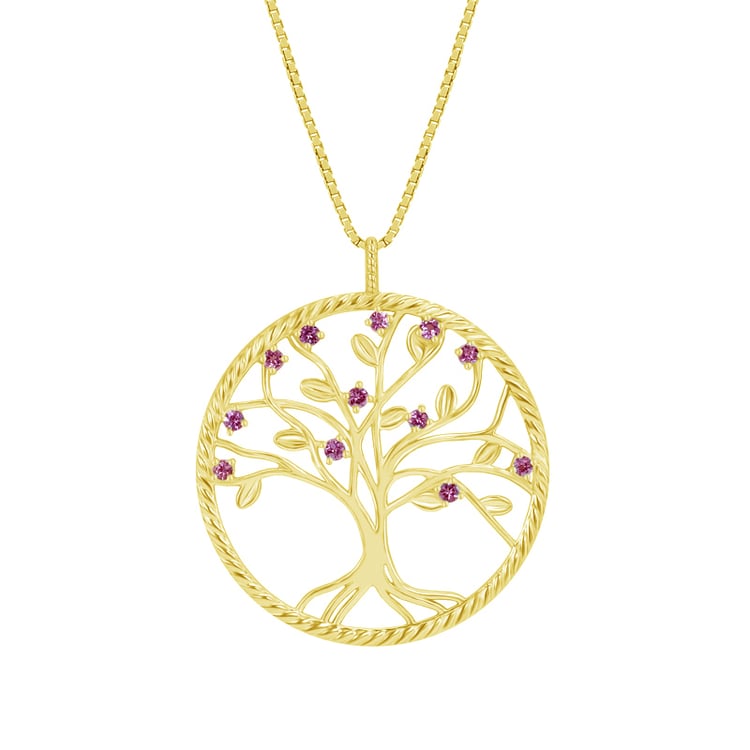Silberne Rhodolith-Anhänger in Form des Baum des Lebens Byrd