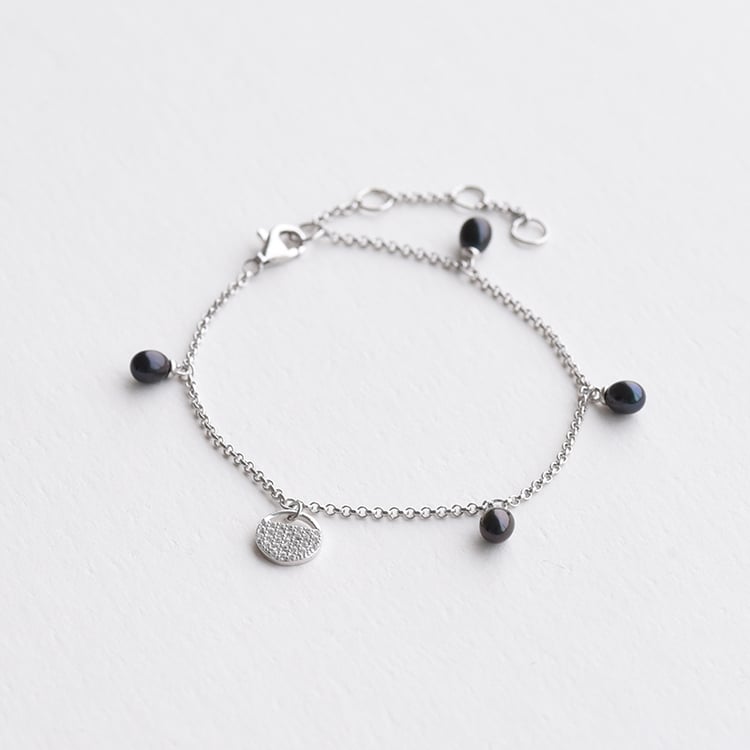 Silbernes Armband mit schwarzen Perlen und Zirkonia Emrys 74211