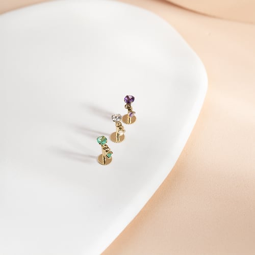 Goldener Piercingstecker mit Amethysten Dyre