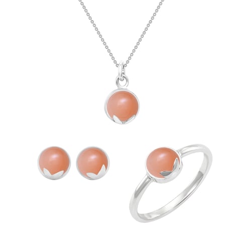 Goldenes Schmuckset mit pfirsichfarbenen Mondsteinen Leandra