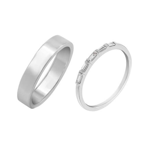 Eheringe aus Eternity-Ring mit Lab Grown Baguette-Diamanten und flachen Ring Hari