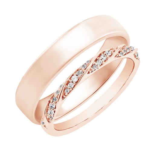 Eheringe mit geflochtenem Ring mit Diamanten und Komfortring Frances