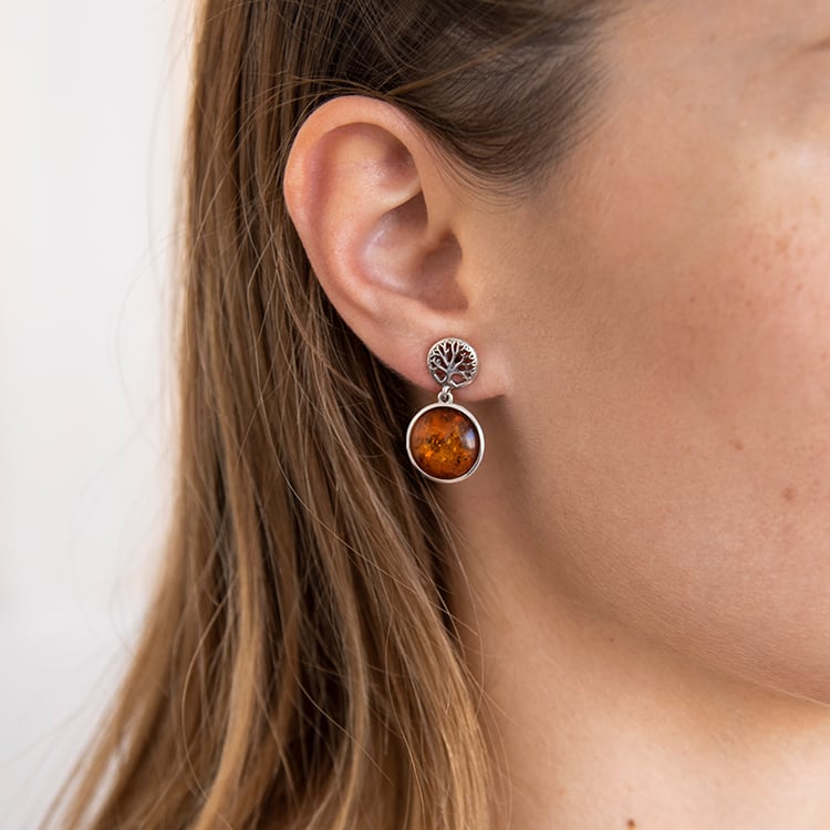 Silberne Bernsteinohringe mit Lebensbaum Anita 107883