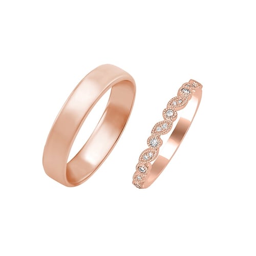 Vintage goldener Ehering mit Diamanten und Herrenring Sango