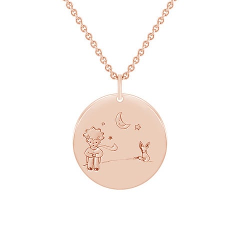 Goldener Anhänger Der Kleine Prinz mit Fuchs und Gravur