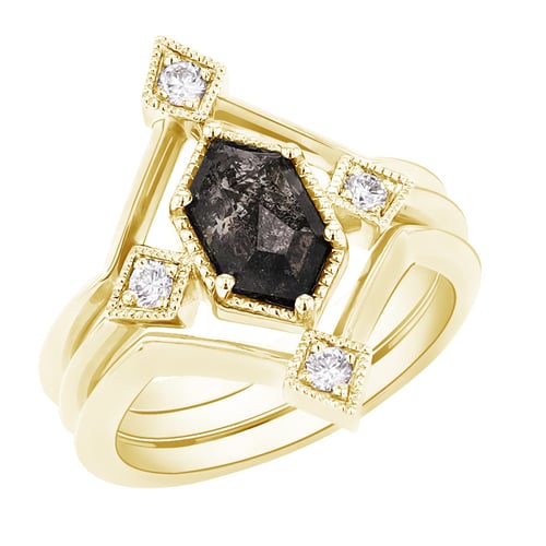 Originelles Ringset mit Salt and Pepper Diamanten Ural