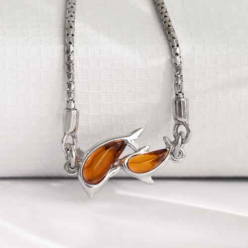 Silbernes Armband mit Bernstein und Delfin Kisha