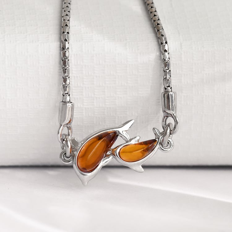 Silbernes Armband mit Bernstein und Delfin Kisha 118839