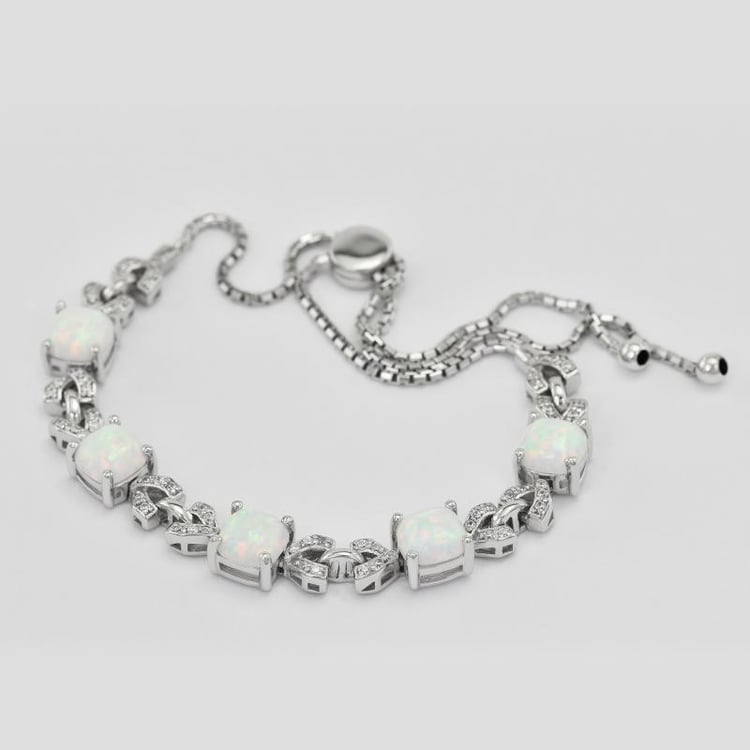 Silbernes Armband mit weißen Cushion-Opalen Wanda 30836