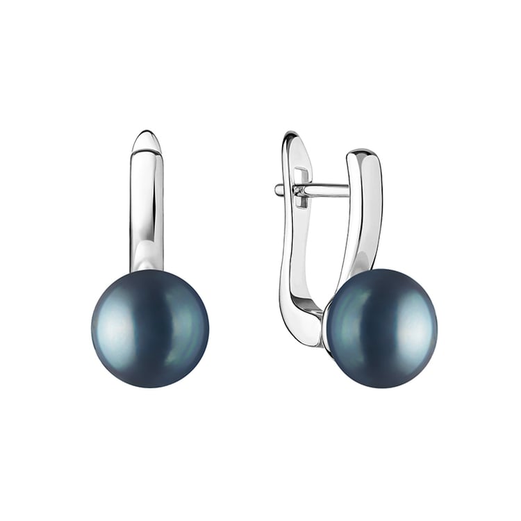 Silberne Hängeohrringe mit schwarzen Perlen Imala