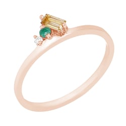 Cluster-Ring aus Gold mit Citrin, Smaragd und einem Diamanten Dalit