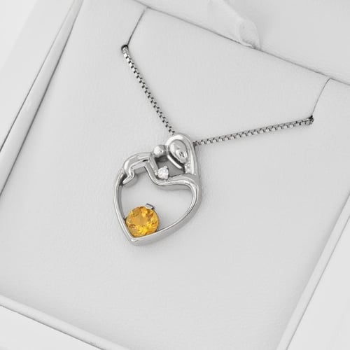 Silberner Anhänger Mutter und Kind mit Citrin und Diamant Ella