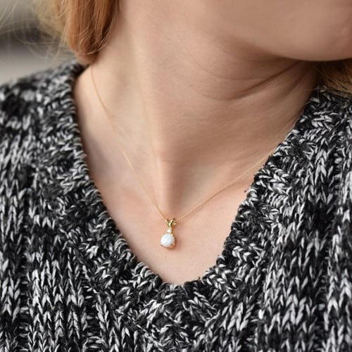 Anhänger mit weißem Opal und Diamanten Emolyna