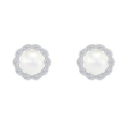 Silberne Halo-Ohrringe mit Diamanten und Perlen Desten