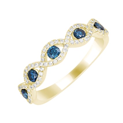 Goldener Memoire Ring mit blauen und klaren Diamanten Sanvi