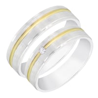 Matte zweifarbige Eheringe mit Rille und Diamanten Nicolass