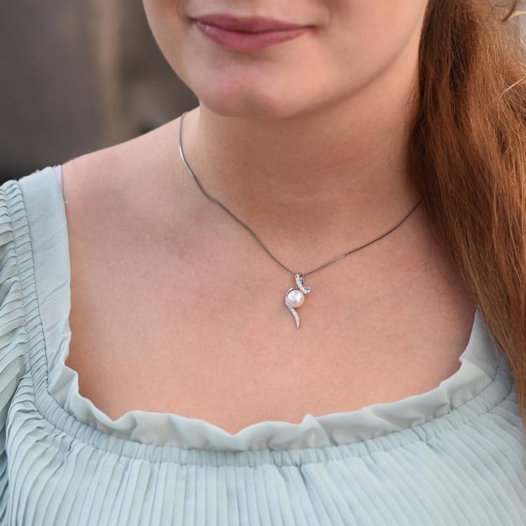 Moderne Anhänger aus Silber mit Perle und Zirkonia Acanda 46807