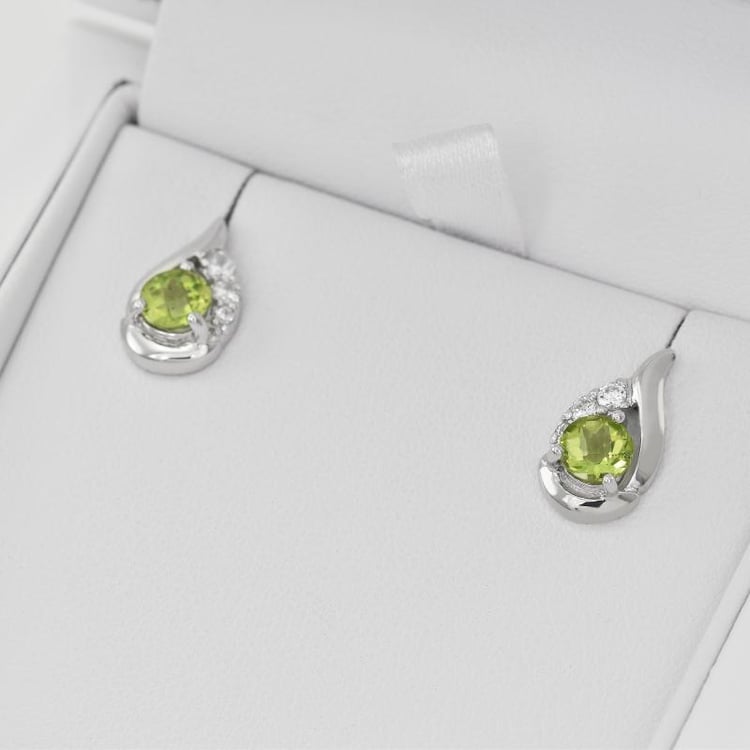 Silberne Ohrringe mit Olivinen und Zirkonia Edily 23728